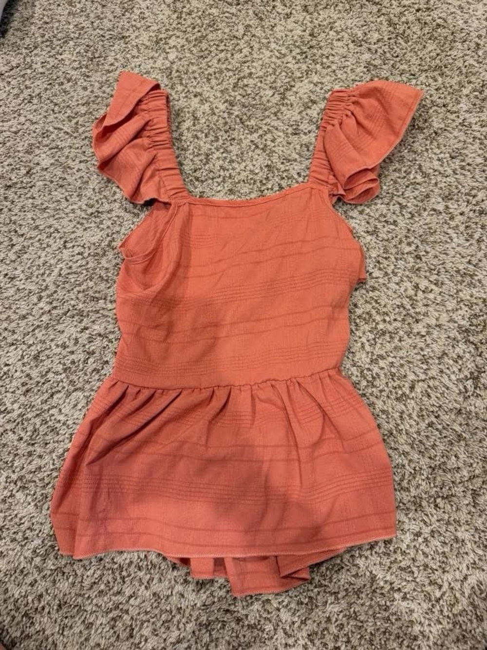 SHEIN Rust Pink Ruffled Sleeve Square Neck Top